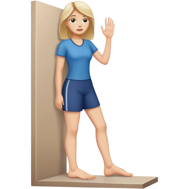 A women standing with her fot and big toe pressed against a wall, for rehab purposes emoji