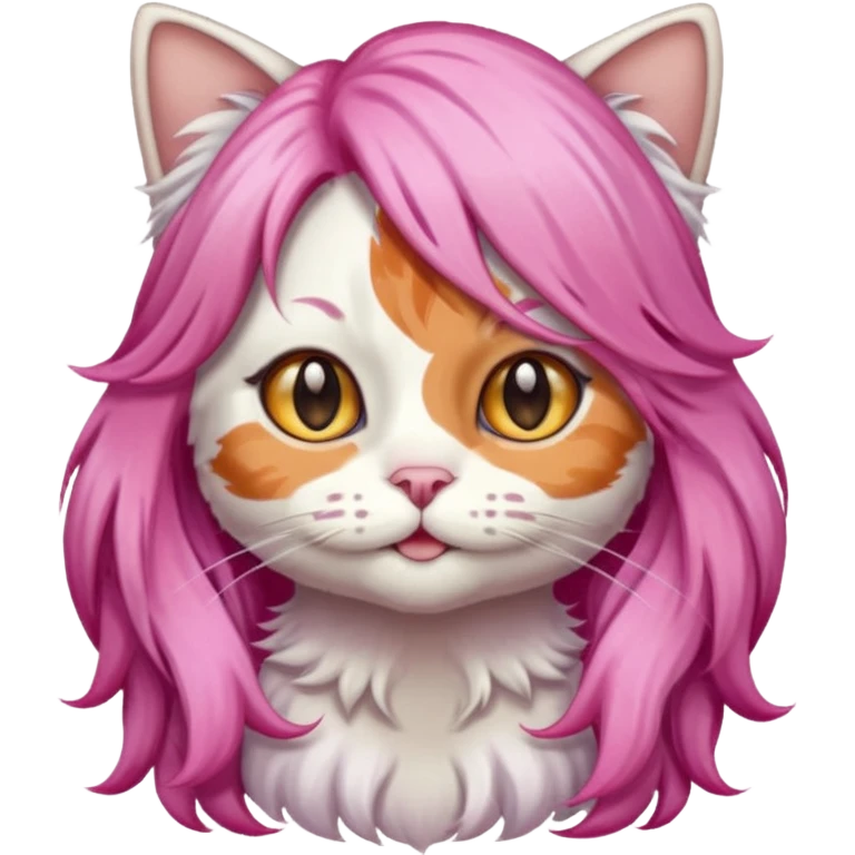 calico cat wear long pink hair wig emoji