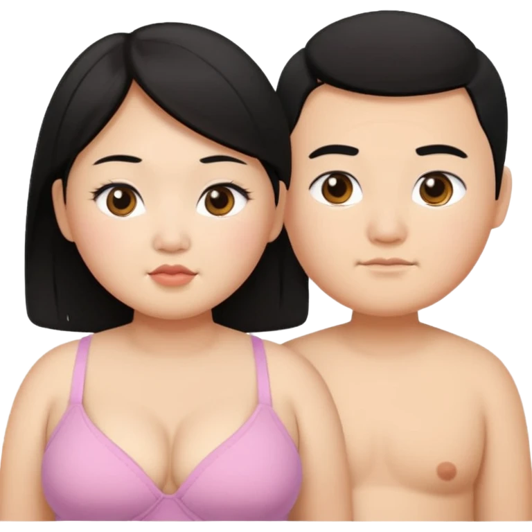 chubby asian waman round eyebrow medium black hair wear a bra with a boy emoji
