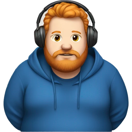 fat man with blue hoodie, headphones, ginger hair and beard emoji