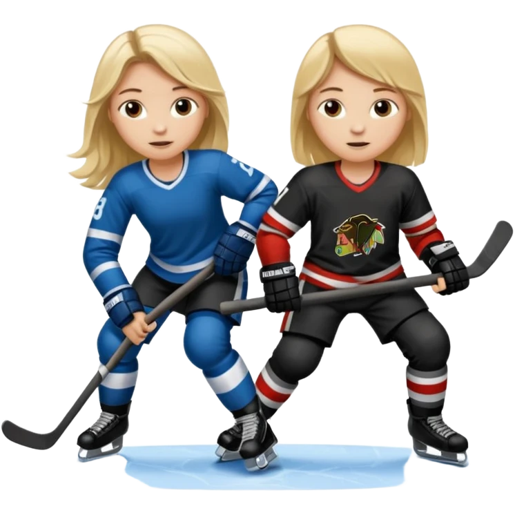 Blonde girl with long hair and brown hair boy Who icehocky emoji
