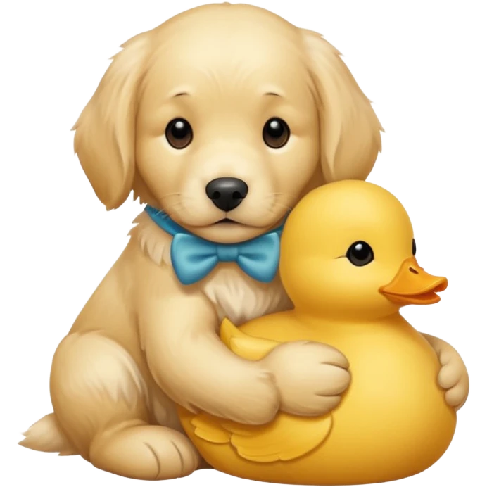 english cream golden retriever snuggling toy yellow duck  emoji