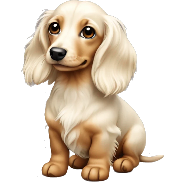 mini long-haired puppy dachshund cream white colors full body emoji
