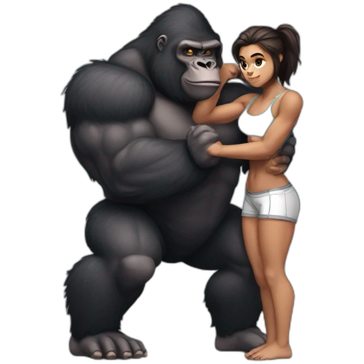 Big buff Gorilla holding a beautiful girl doing squats emoji