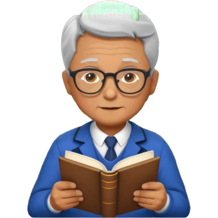 old male Librarian in foreign countries with glasses and librarian uniform sitting in library emoji