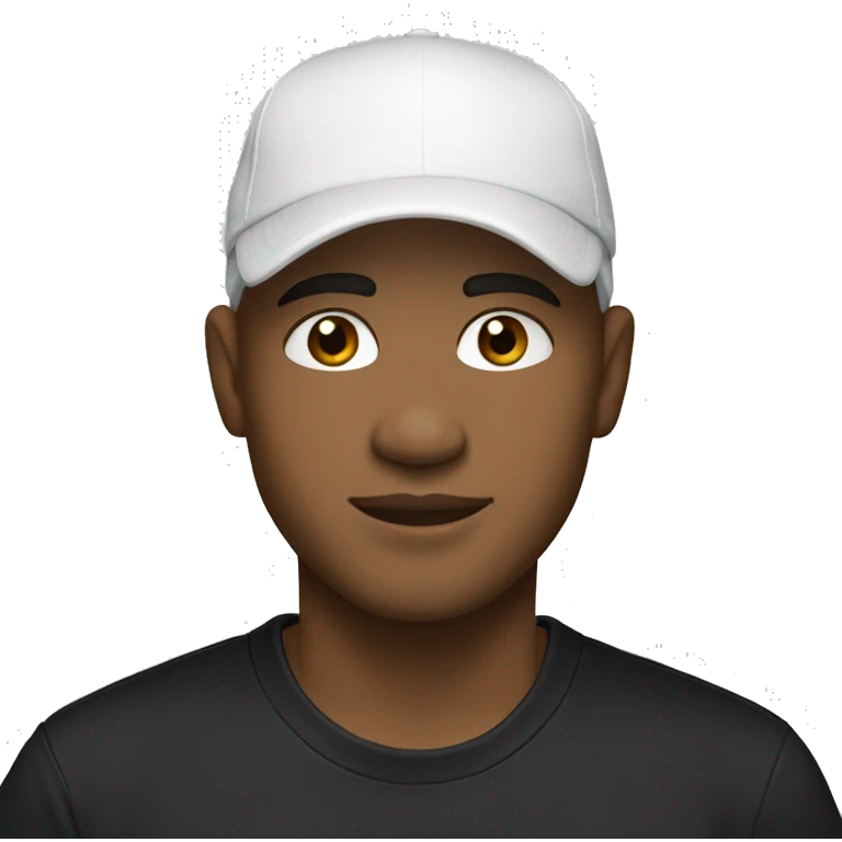 man, light skin tone, wearing white cap, side profile, wearing black t-shirt emoji