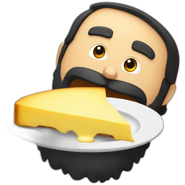 bearded black hair man eating a raclette emoji