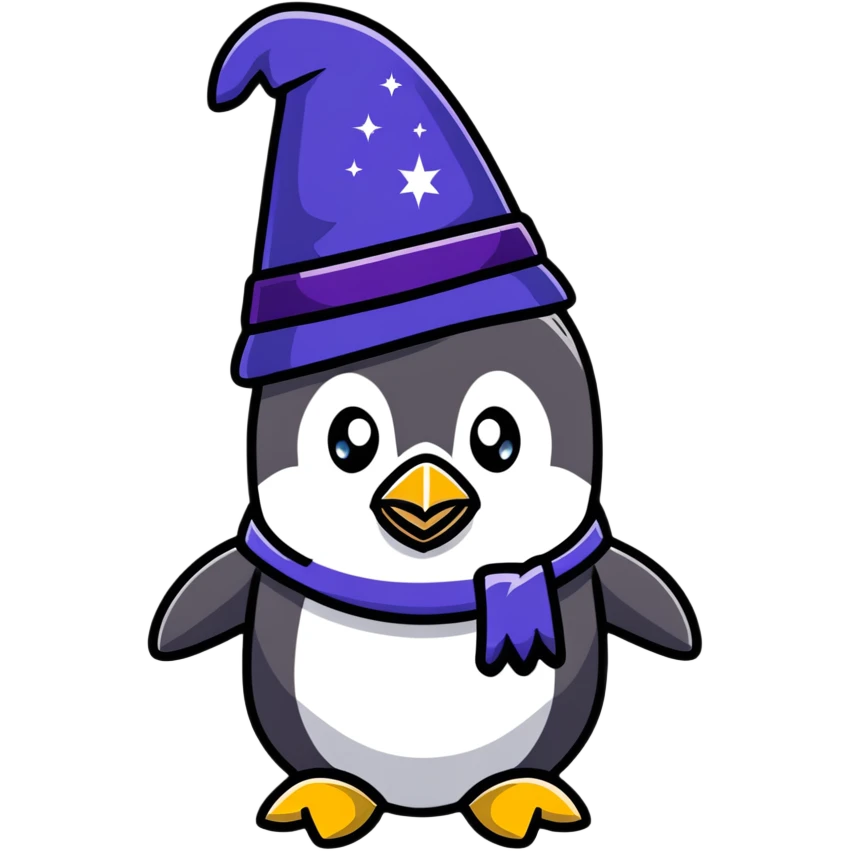 penguin wizard with sparkles emoji