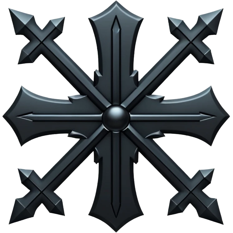 Emoji, dark futuristic cross, symmetrical geometric shape, black metal, gothic cyber aesthetic, minimal flat design, sharp edges, centered, transparent background do not use any other colors but metal and black emoji