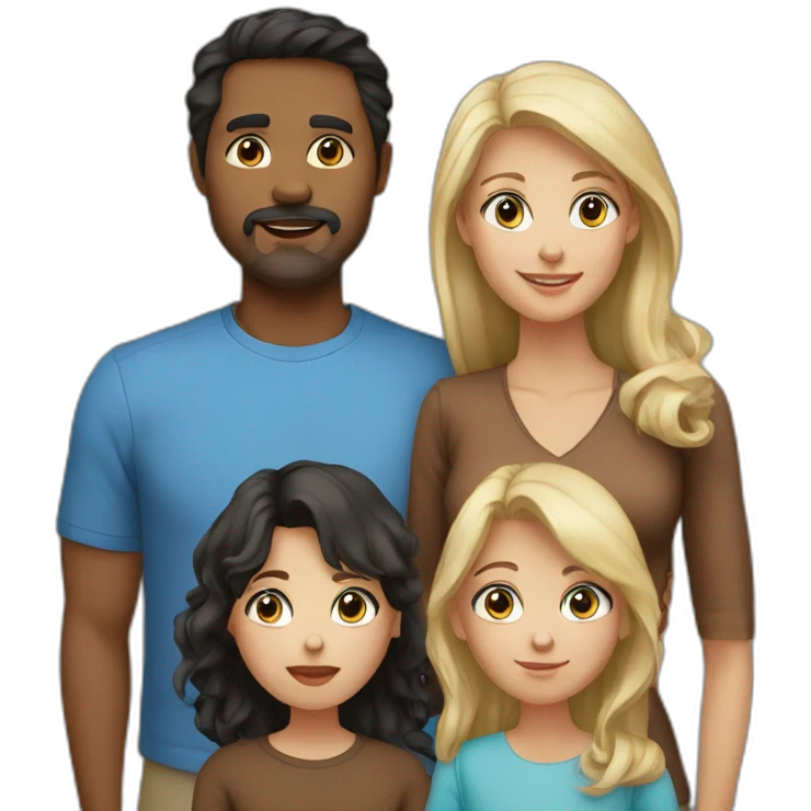 Family. I (blind girl blue eyes), dad (with black hair), mom (long blond hair) and brother with brown hair hud each other emoji