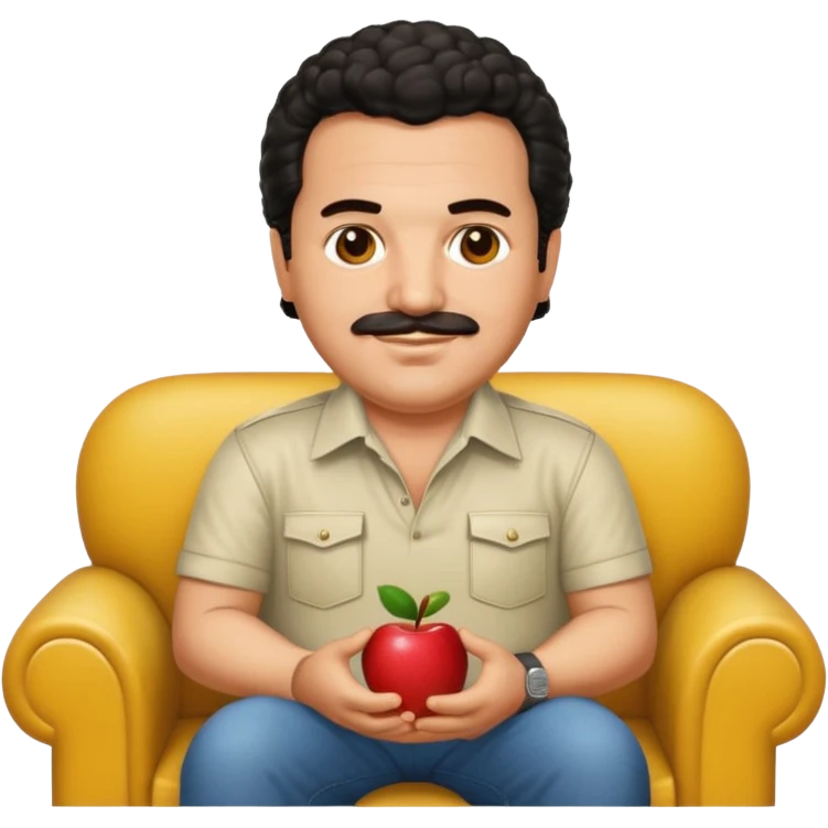 Pablo Escobar sitting on a sofa, smiling, apple style emoji emoji