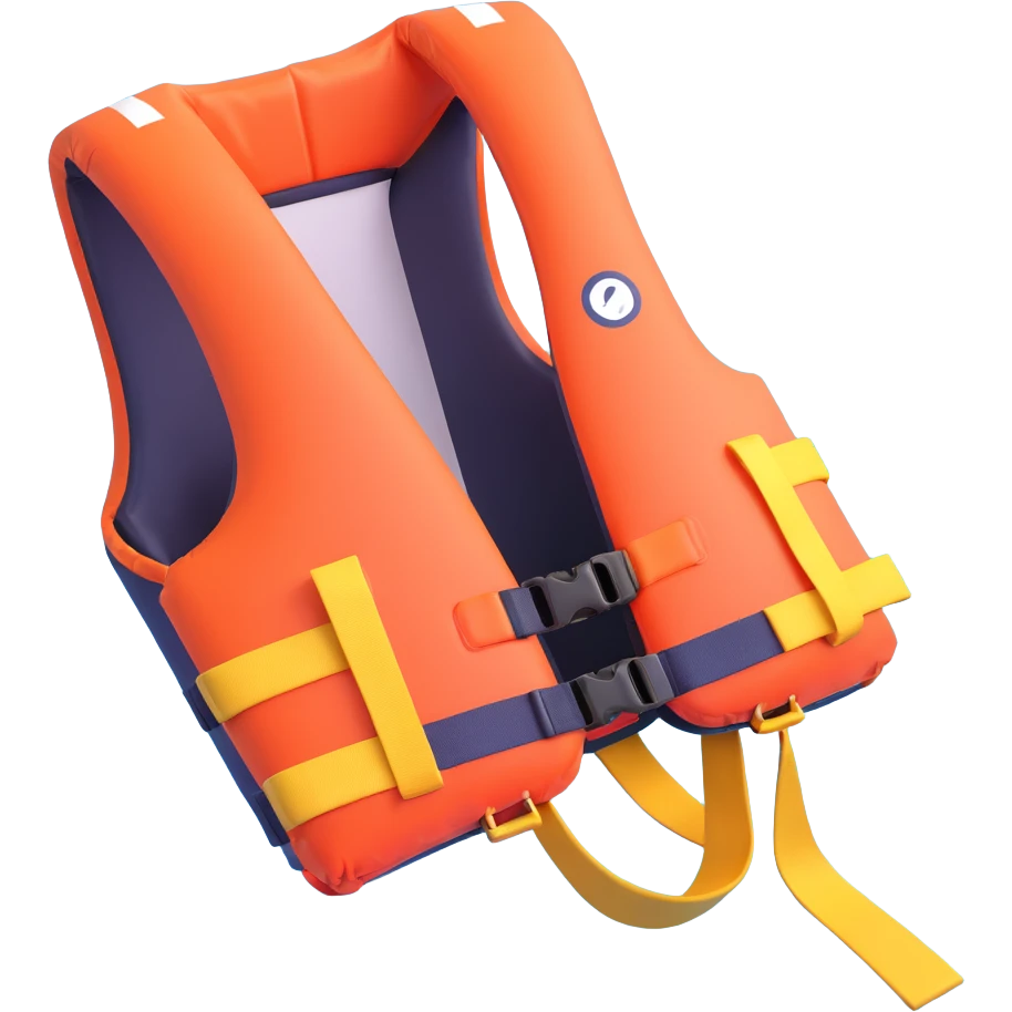 A life jacket in a vibrant 3D cartoon style on a white background, 3D rendering, high resolution, bright colors, with a perspective composition, high saturation, prominent details, a floating effect, and a lively atmosphere. emoji