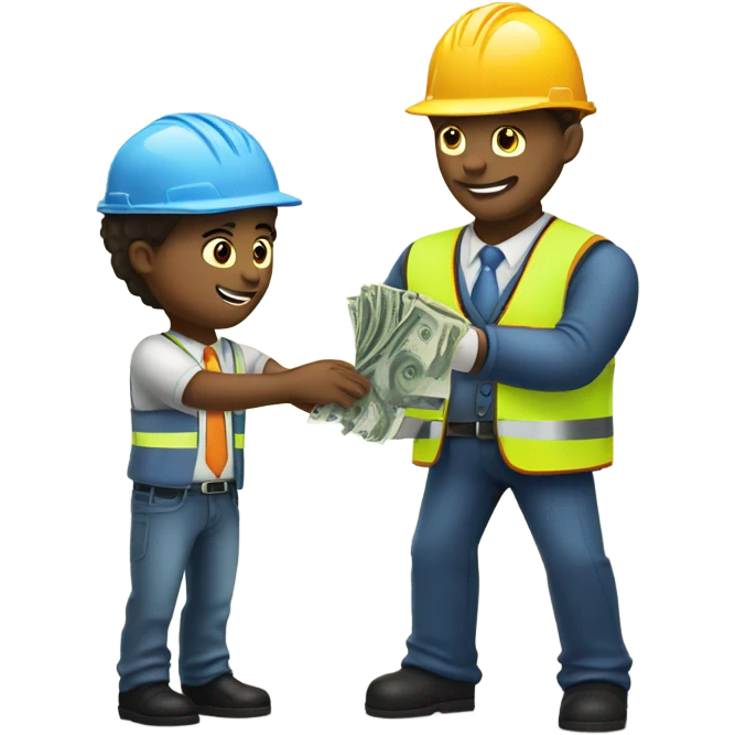 A white man in a suit receiving money from a construction worker emoji