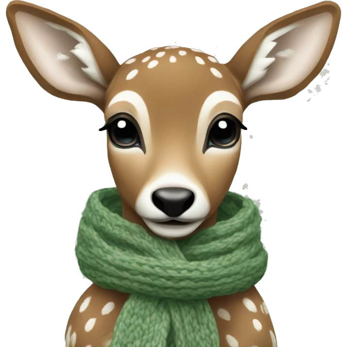 fawn with a Sage green nordic pattern knitted scarf emoji