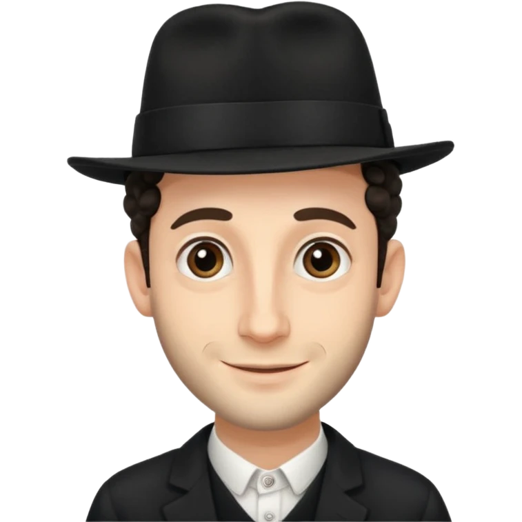 Jewish man with black hat and side curls, gentle smile, respectful and accurate, no exaggerated features emoji