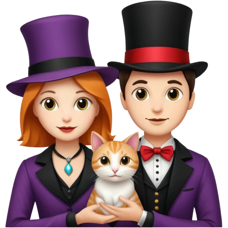 magician couple and their pet cat emoji