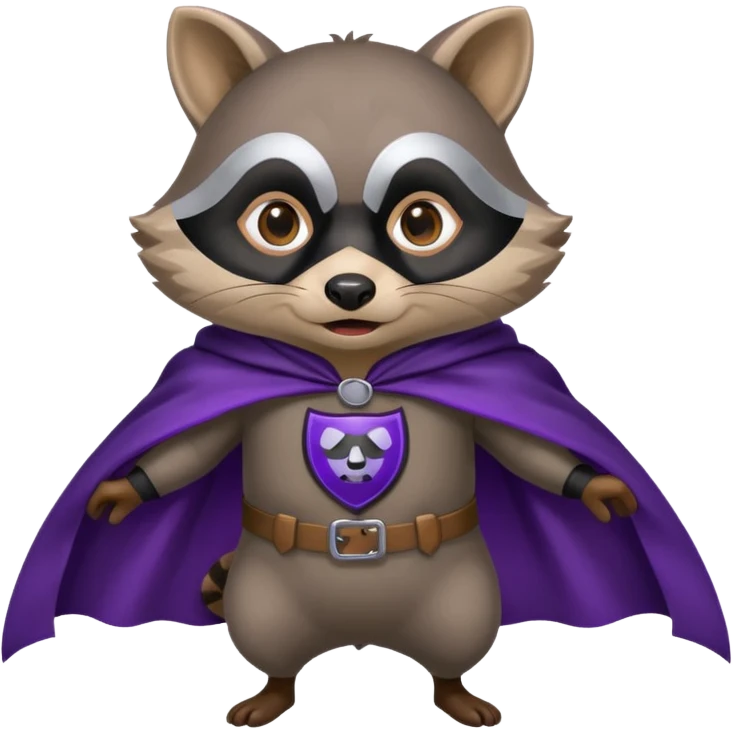 alors ce raton laver doit être équipé d'une cape de thieving noir avec trim bordure mauve comme dans le jeu old school runescape. au centre de la cape une icone de masque de voleur est visible . le visage du raton est shook emoji