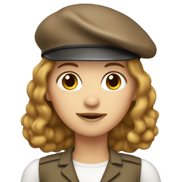Woman with shoulder length light brown hair with beret emoji