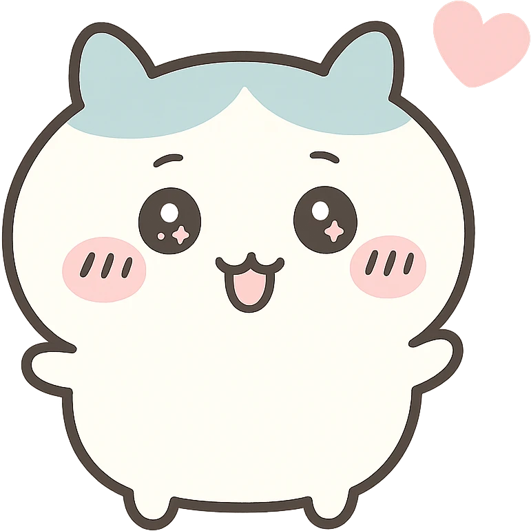 chiikawa character, happy expression, pastel colors, minimal background emoji