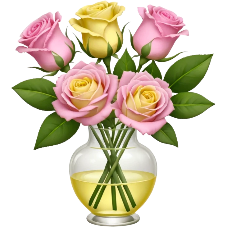 A mixed bouquet of four flowers, featuring pink roses and yellow lisianthus. emoji