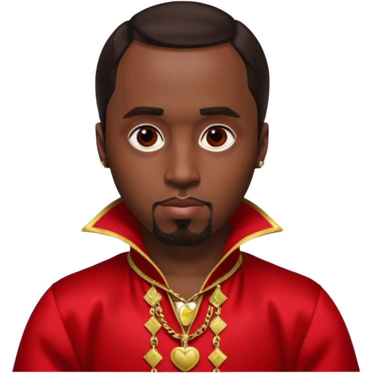 P.Diddy with dark brown hair, red outfit emoji