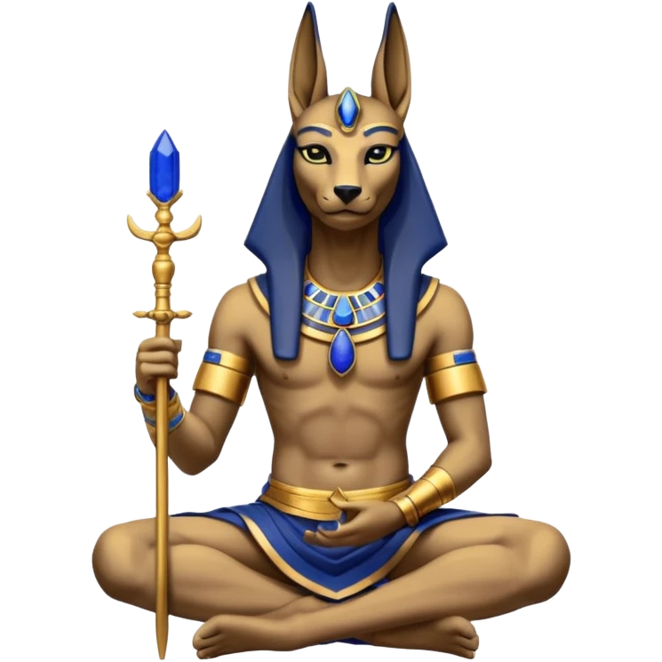 Ancient style lapis adorned rugged anubis young staged formally sitting posed statue  emoji