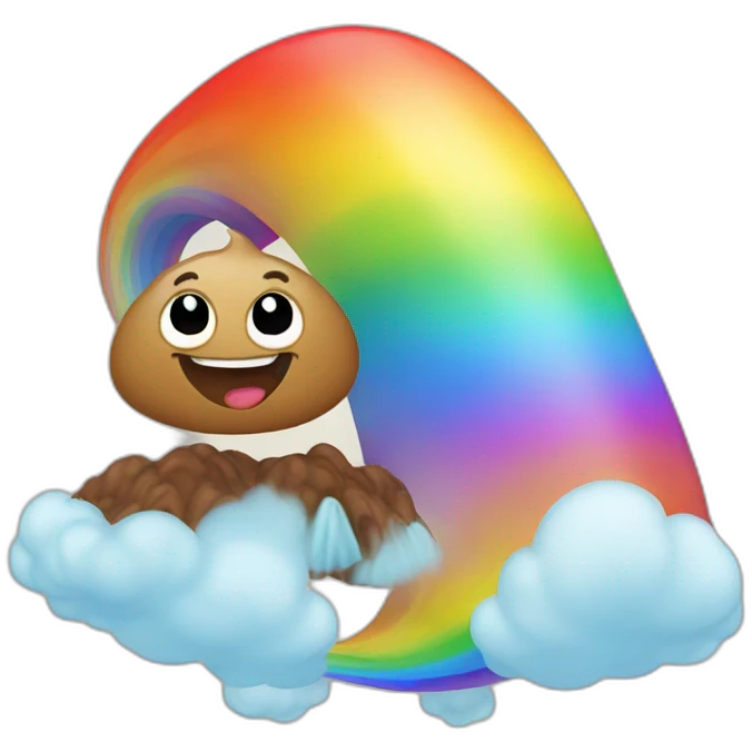 Poo flying on a Rainbow emoji