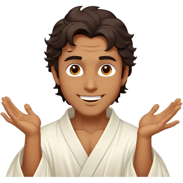 Cinematic Realistic Hercules Portrait, head tilted dramatically with an exaggeratedly amused expression, featuring expressive eyes and a hint of a roguish smile. His bronze, marble-like skin and thick, wavy dark hair, rendered with classical artistry, complement his flowing white robe adorned with delicate golden accents, all brought to life with dynamic natural lighting that captures a rare, playful moment from an enduring legend. emoji