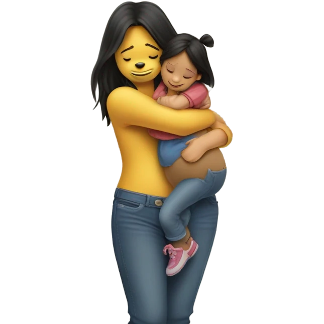 Winne the Pooh hugging pretty brunette girl wearing jeans emoji