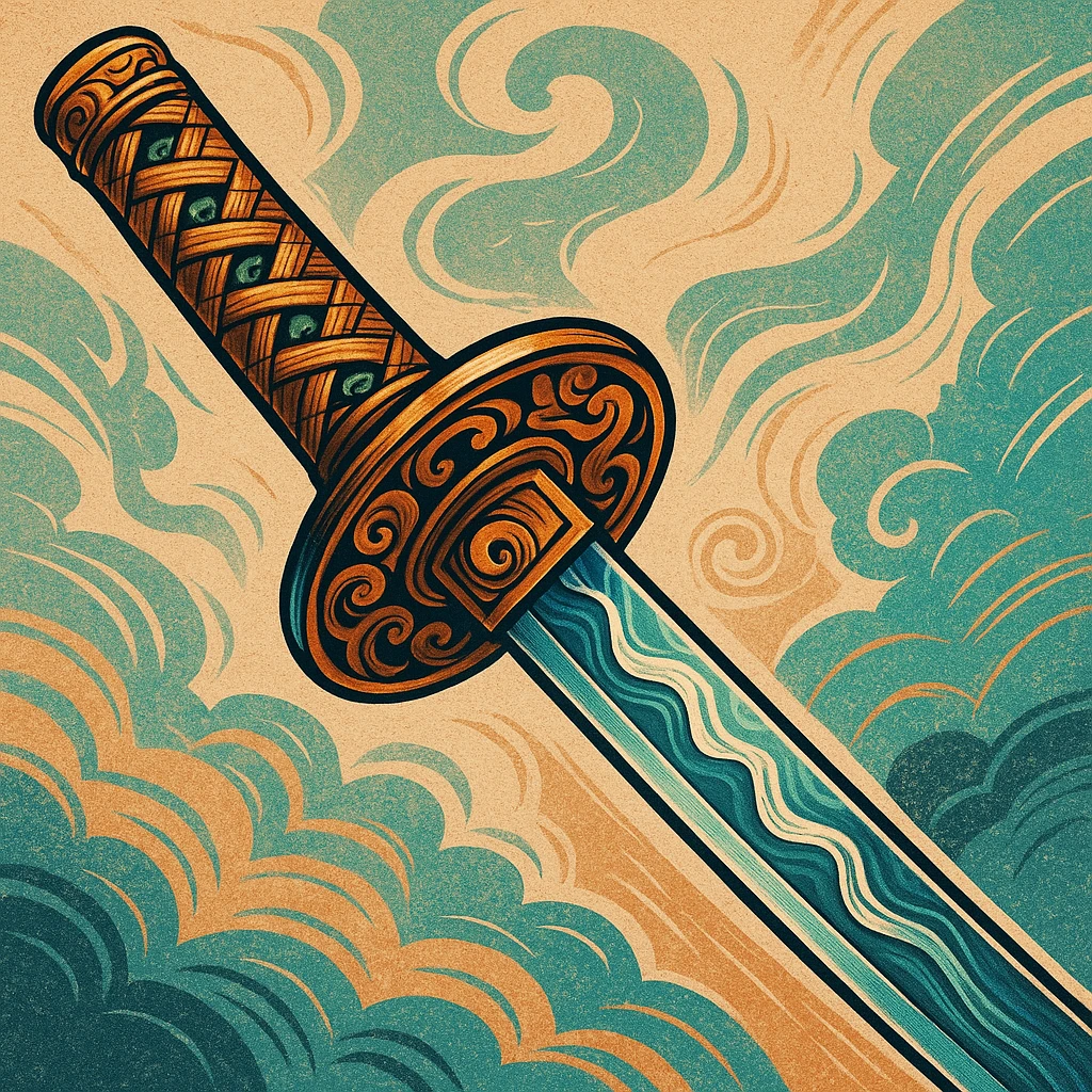 Japanese katana, stylized, with ornate handle and blade emoji