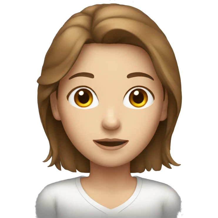 white woman with brown hair with a shirt emoji