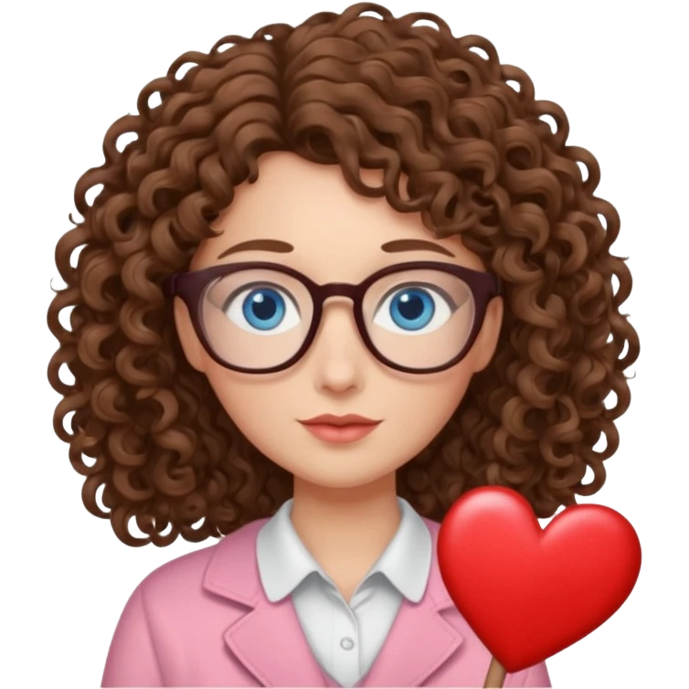 teacher blue eyes glasses curly brown hair long kind valentine hdeart emoji