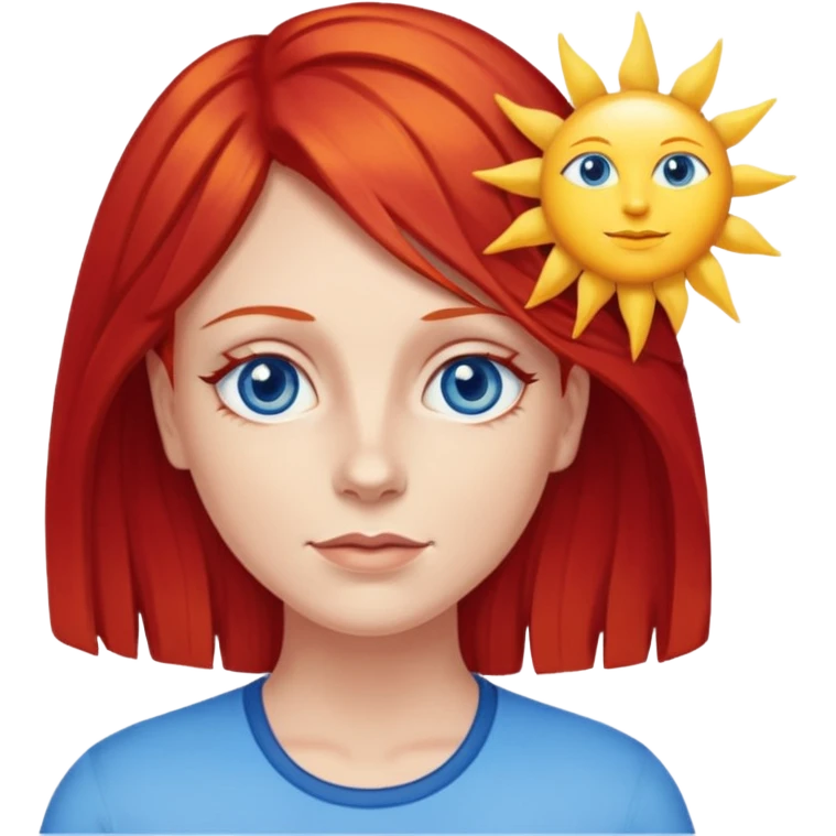 wendy thomas  the clown from gta rp nopixel she has a blue sun on her right eye with three yellow lines below her right eye and bove her left eye. she has bright red hair and light blue eyes emoji