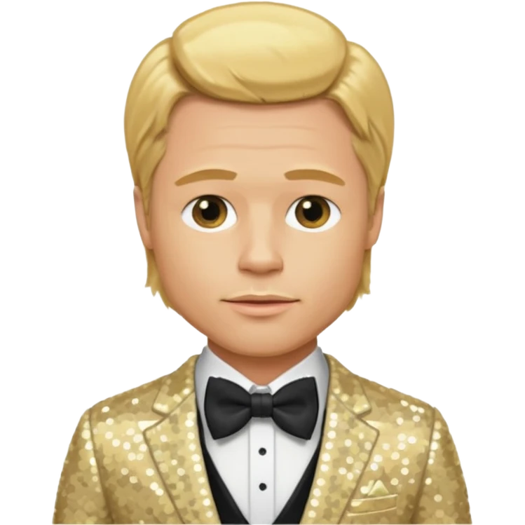 Brad Pitt with golden blonde hair, cream sequin suit with bow tie emoji