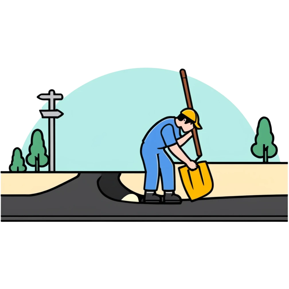 guy looking at road while holding a shovel emoji
