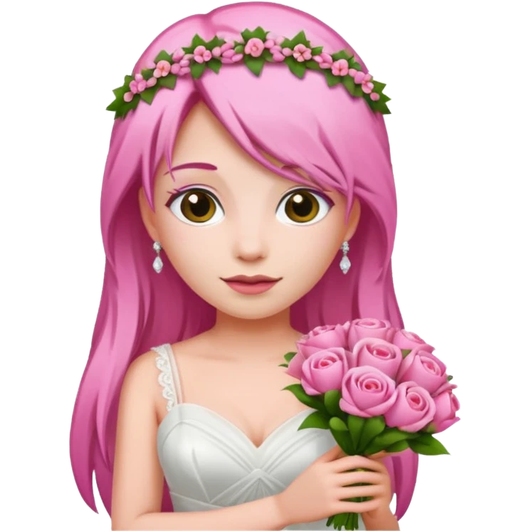 pink haired bride with bouqet emoji