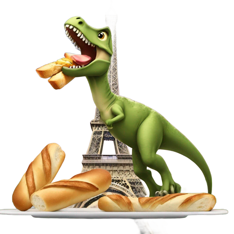Trex with wings eating baguette on top of Eiffel Tower  emoji