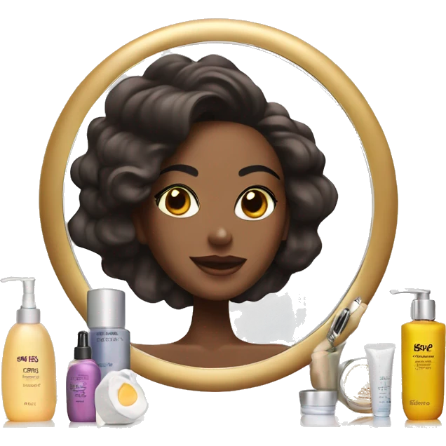 Beautiful with table with a mirror and skincare products emoji