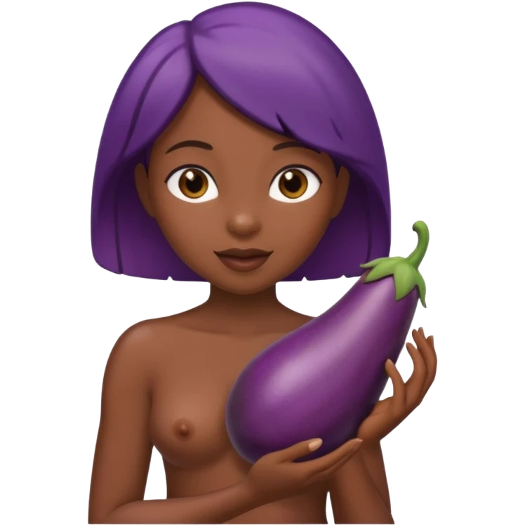 A naked black female with an eggplant in her butt emoji