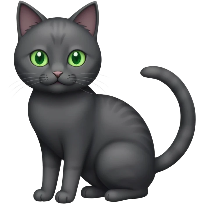full body gorgeous solid dark grey cat with green eyes, white paws playing emoji