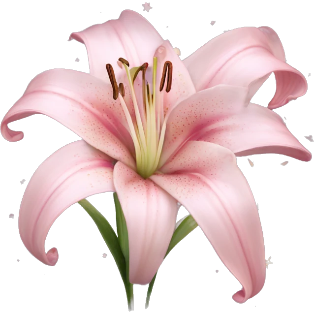 Lily "A pastel pink lily with long, elegant petals glowing faintly, its center surrounded by tiny shimmering stars and light trails." emoji