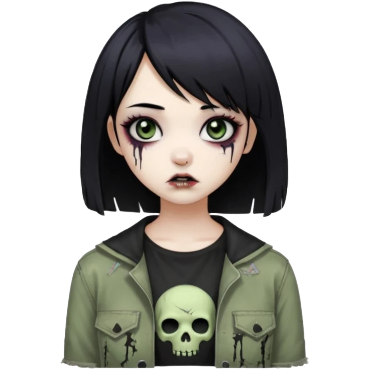 Девушка с черными волосами прическа Корейское каре, эмо зомби emoji