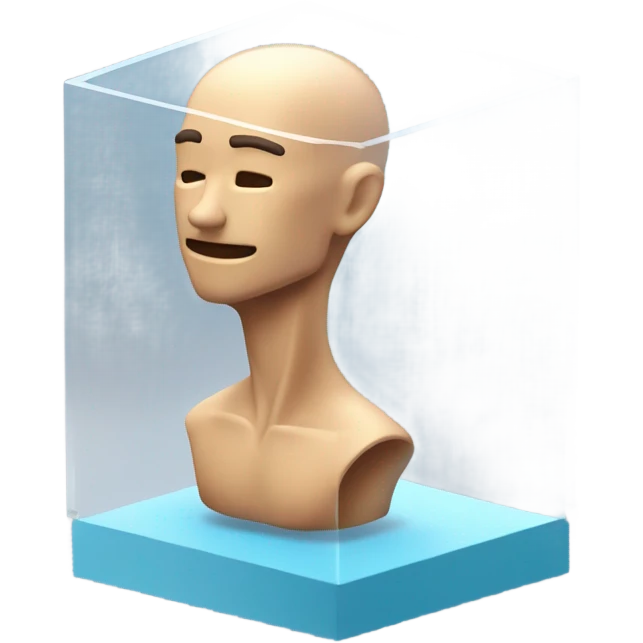 male abs inside a glass cube on a stand isometric view emoji