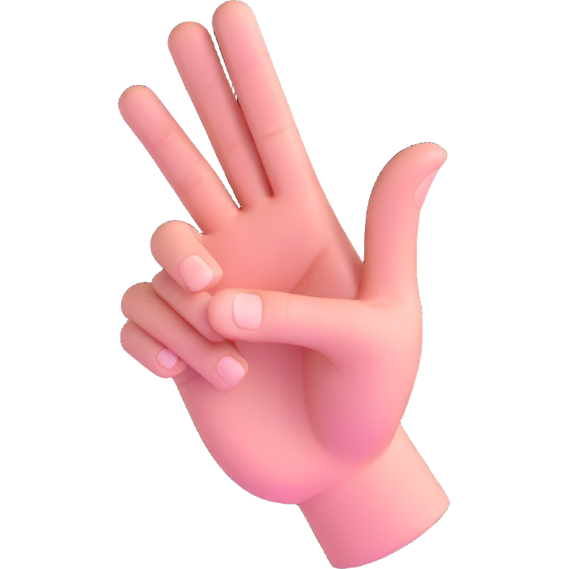 WhatsApp emoji style hand, palm facing forward, pinky finger raised and pointing, other fingers curled, 3D emoji style emoji