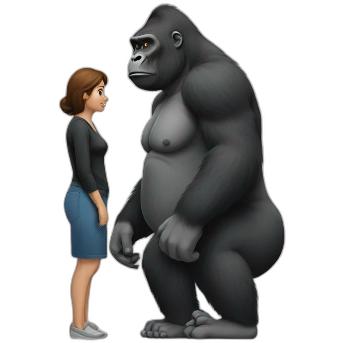 Gorilla looking at a woman with big body emoji