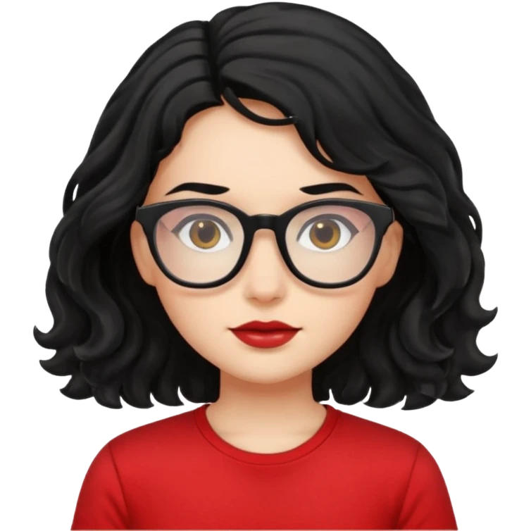 niña con pelo ondulado color negro con una polera roja y lentes negros  emoji