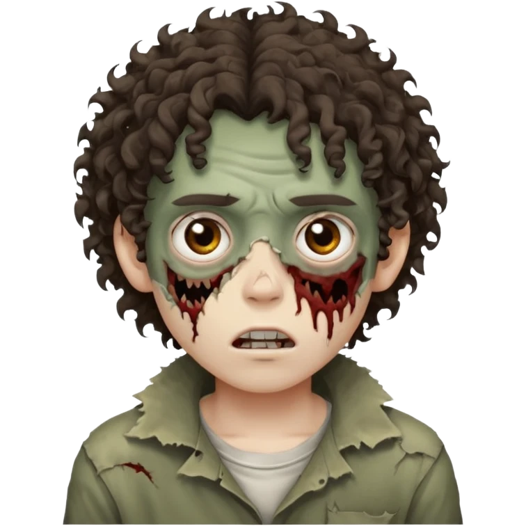 menino com cabelo cacheado e olhos marrons, com aparencia de zumbi emoji