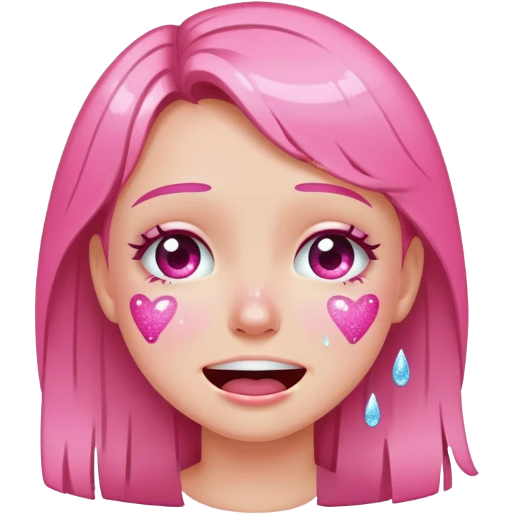 pink glitter crying and smiling girl emoji