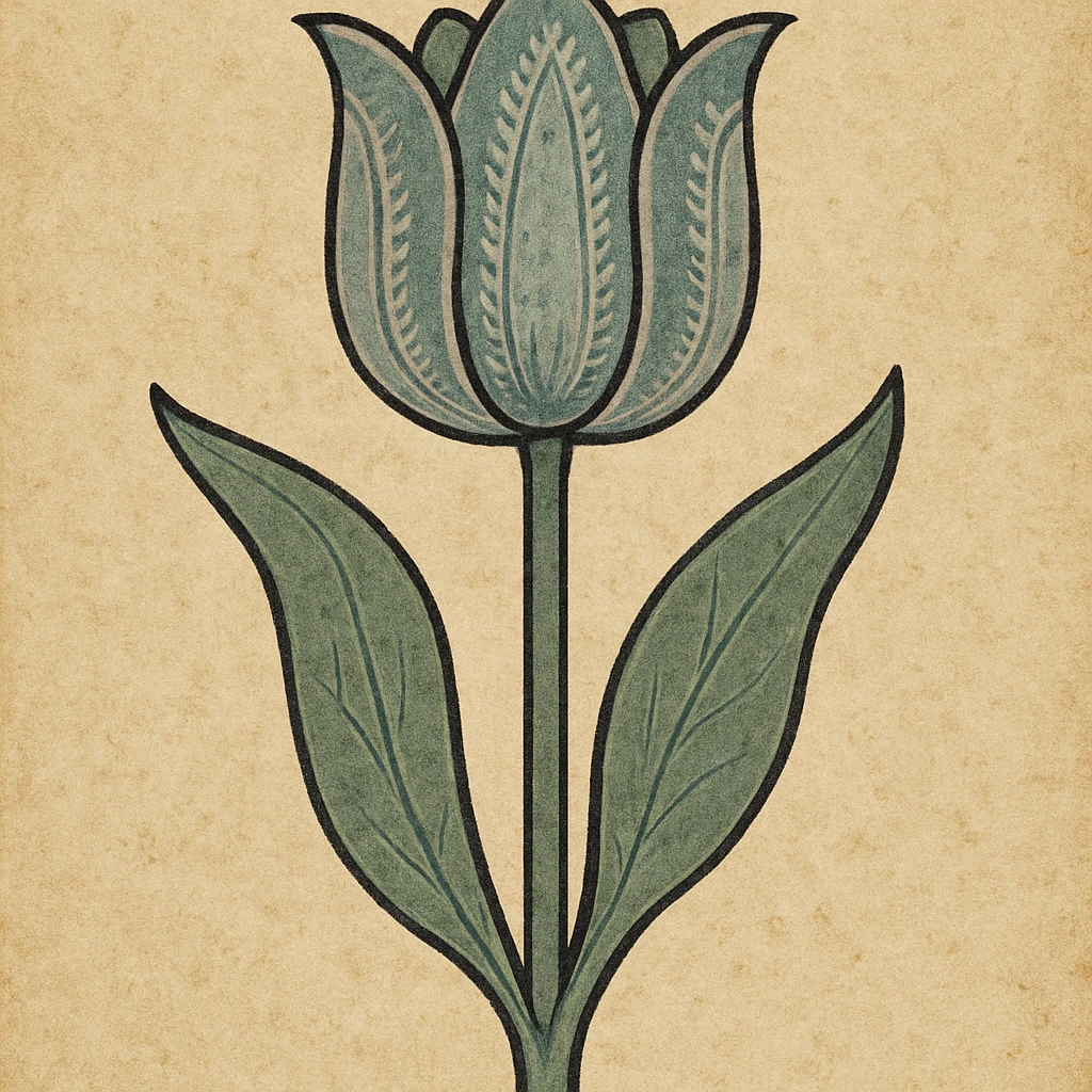tulip flower in an old-fashioned botanical print style, muted colors emoji