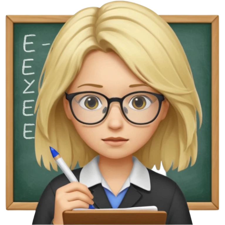young blonde disheveled hair woman is writing an exam emoji